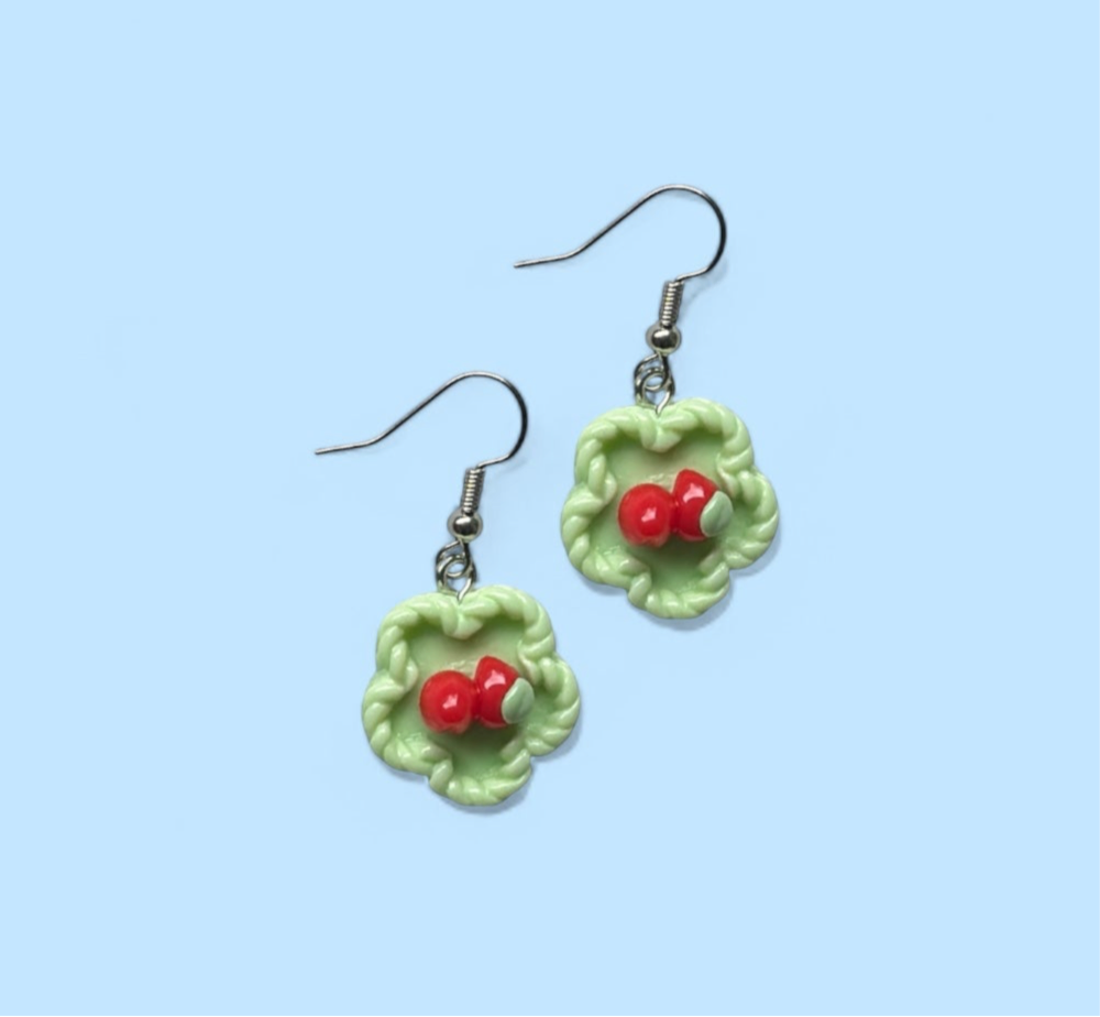 Cherry in basket earrings