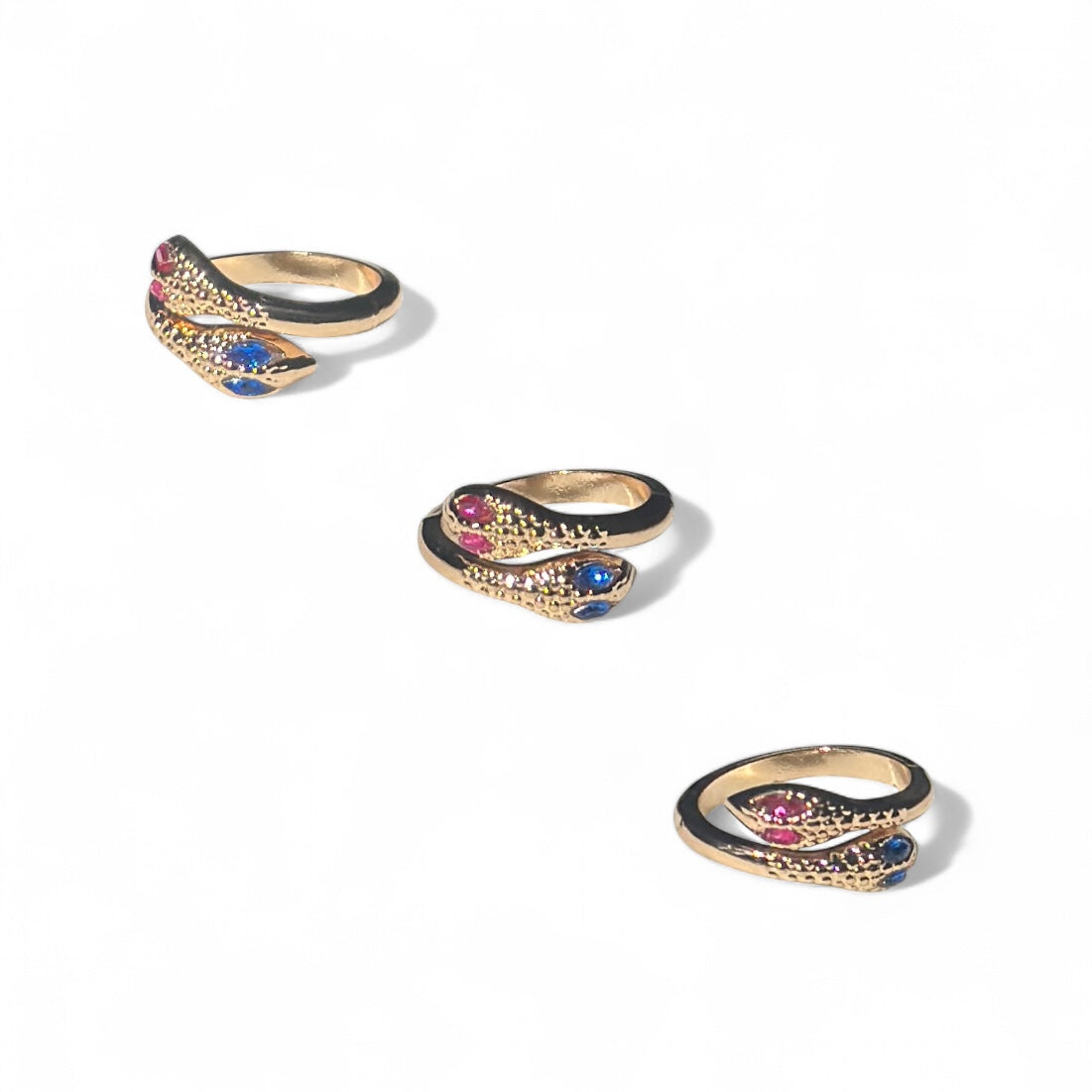 Pink blue eye snake ring