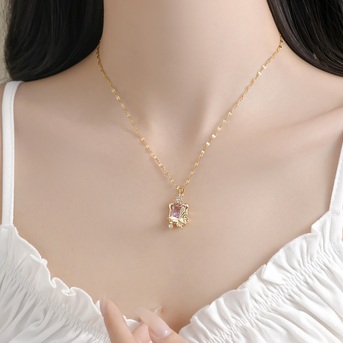 PINK CRYSTAL FLY necklace