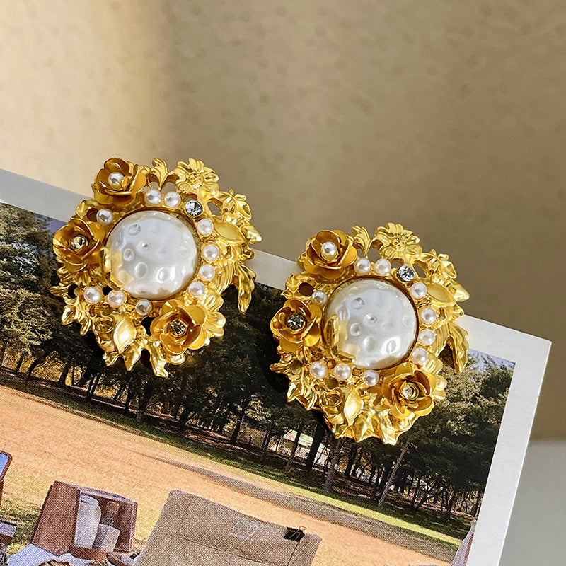 ROYAL WHITE PEARL FLOWER 925 silver earring