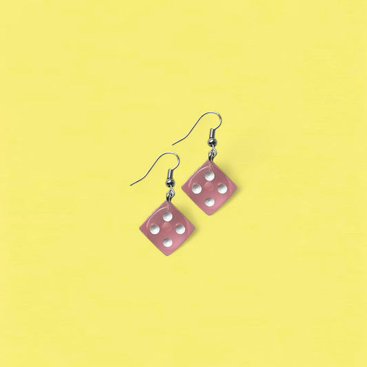 Pink dice earrings