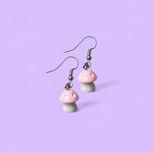 Pink mushroom earrings