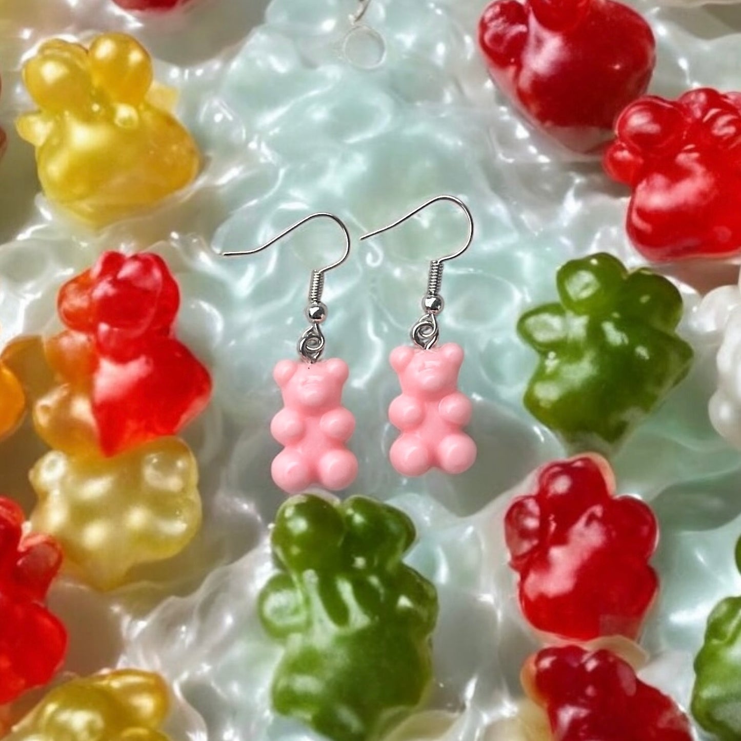 Pink gummy bear earrings