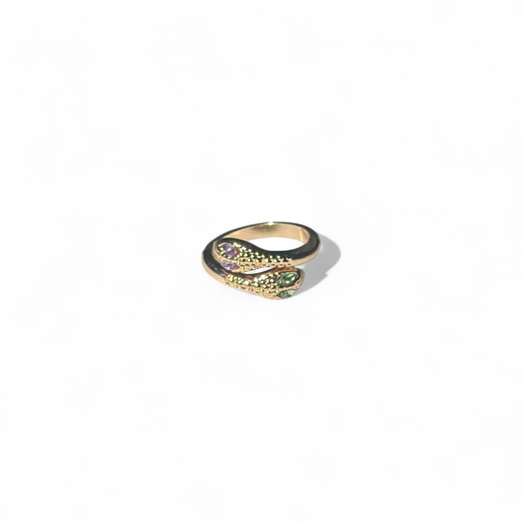 Purple green stone snake ring