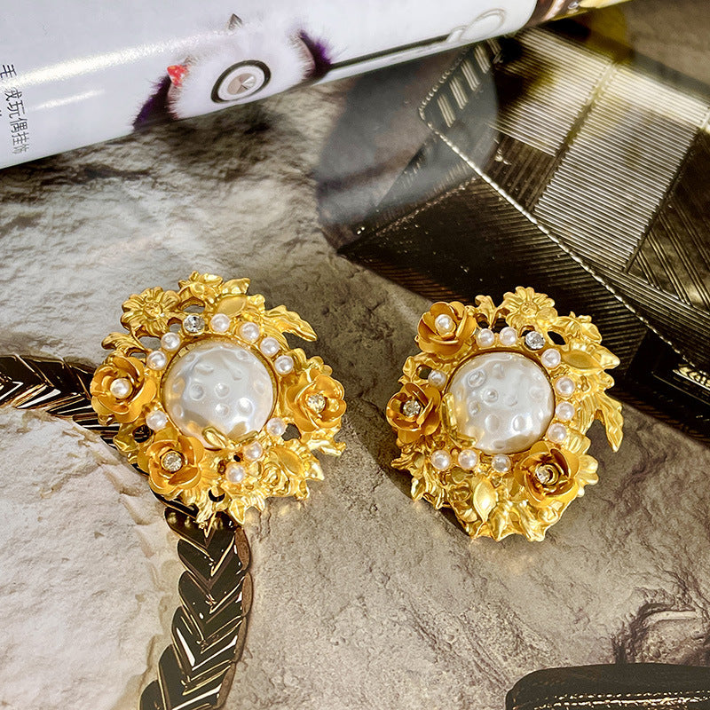 ROYAL WHITE PEARL FLOWER 925 silver earring