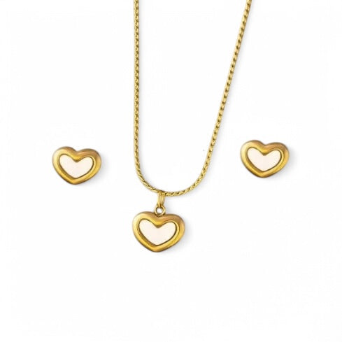 WHITE HEART NECKLACE SET