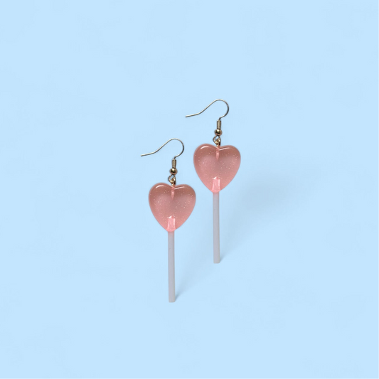 Pink heart candy earrings