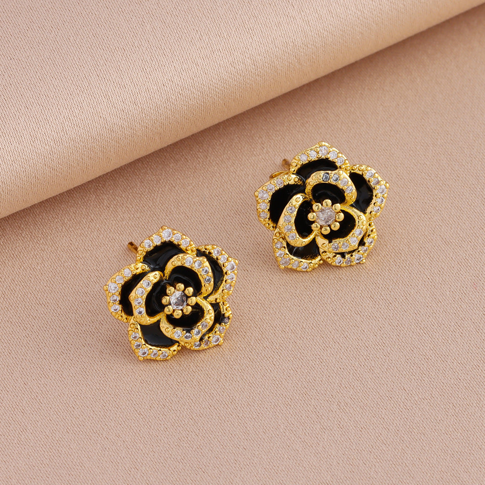 Pretty black flower necklace set