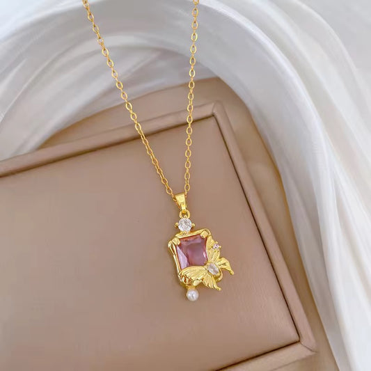 PINK CRYSTAL FLY necklace