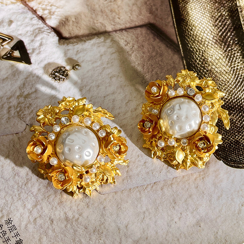 ROYAL WHITE PEARL FLOWER 925 silver earring