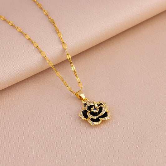 Pretty black flower necklace set