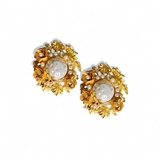 ROYAL WHITE PEARL FLOWER 925 silver earring