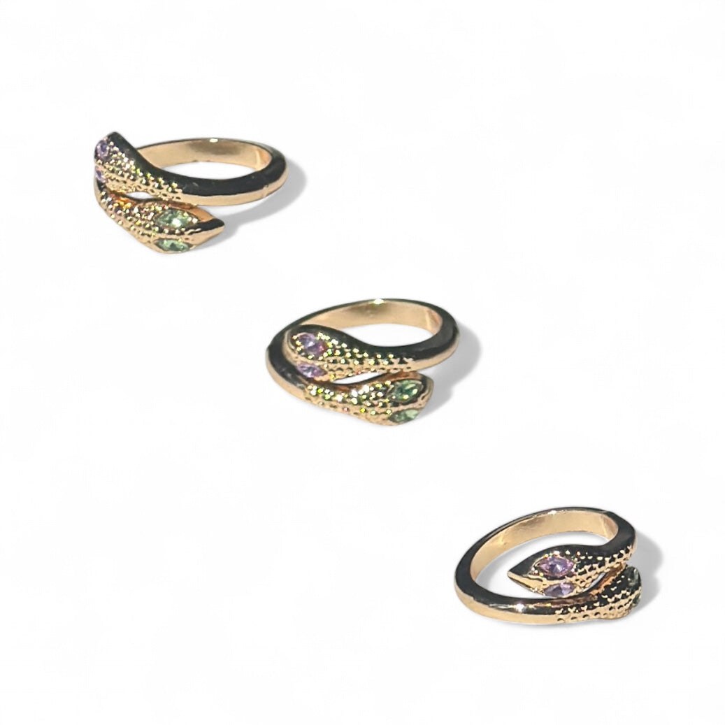 Purple green stone snake ring