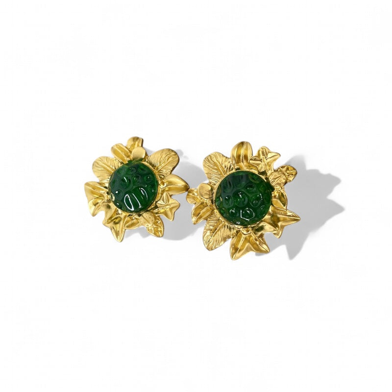 ROYAL GREEN FLOWER 925 silver earring