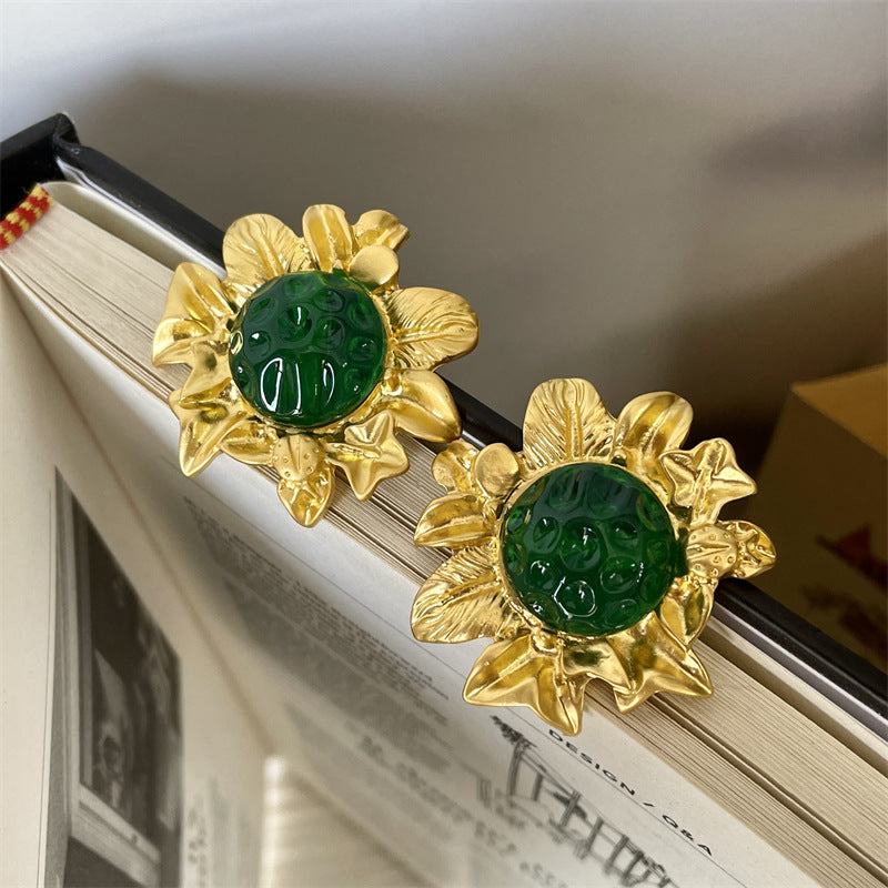 ROYAL GREEN FLOWER 925 silver earring
