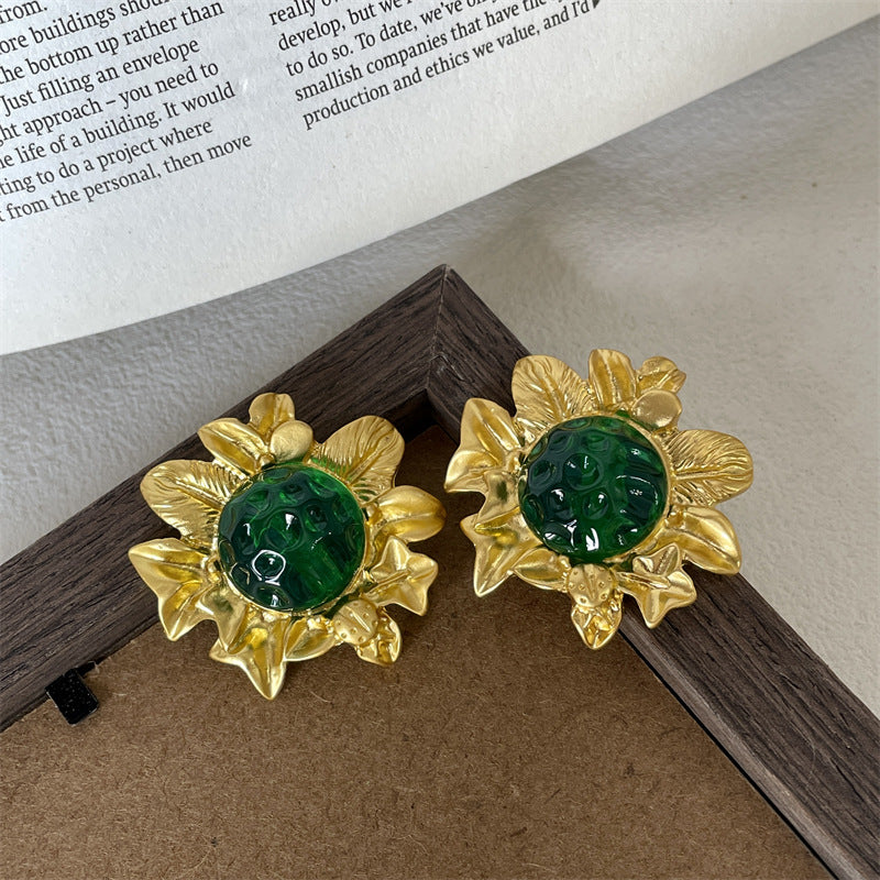 ROYAL GREEN FLOWER 925 silver earring