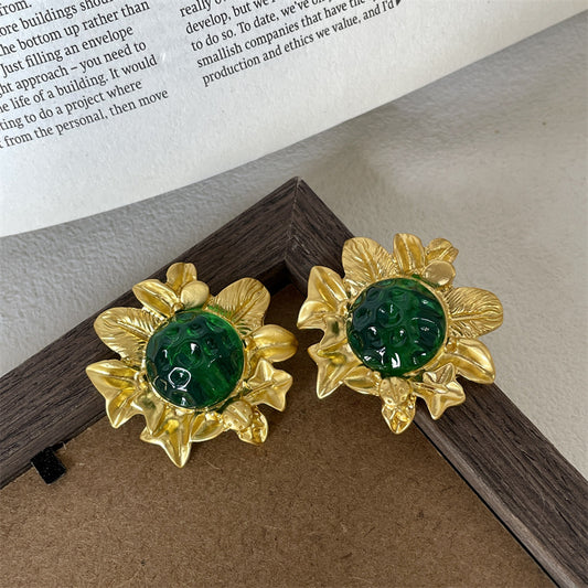 ROYAL GREEN FLOWER 925 silver earring