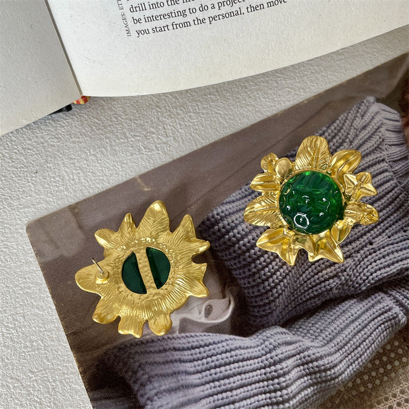 ROYAL GREEN FLOWER 925 silver earring